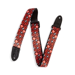 Levys Levy's 1.5" kids guitar strap with printed skull and crossbones pattern and black leather ends. MPJR-002