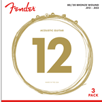 3 PACK of Fender 80/20 Bronze Wound .012-.052 Acoustic Strings 0730070312