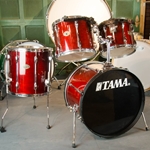 Used 90's Tama Rockstar Custom 4 piece Shell Kit Drum Set, Cherry Red Transparent "Custom Mahogany" Finish ISS30935