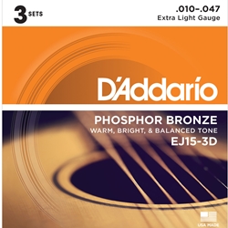 D'addario 3-PACK ACOUS GTR PB X-LITE EJ15-3D