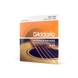 D'addario 10-47 Extra Light, Phosphor Bronze Acoustic Guitar Strings EJ15