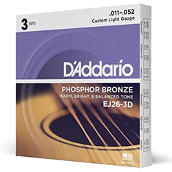 D'addario 3-Pack Acoustic Guitar, Phosphor Bronze, Custom Light Gauge EJ26-3D