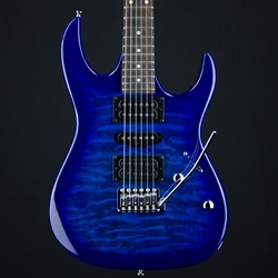Ibanez GRX70 Quilted Top Electric Guitar, Transparent Blue Burst GRX70QATBB