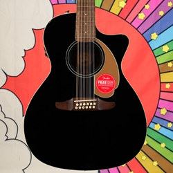 Fender Villager 12 String Acoustic Electric Guitar Black, Padded Gig Bag 0970753006