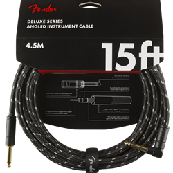 Fender Deluxe Series Instrument Cable, Straight/Right Angle, 15', Black Tweed 0990820085