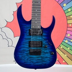 Ibanez Gio GRG7221QA, 7 String Electric Guitar, Transparent Blue Burst Finish, CLOSEOUT GRG7221QATBB