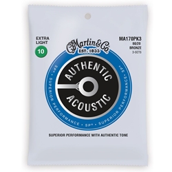 Martin 80/20 Bronze 10-47 Extra Light Acoustic Guitar Strings MA170PK3-U