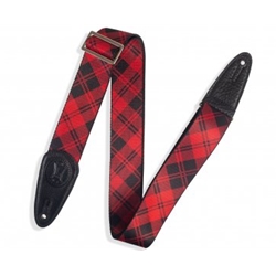 Levys 2" polyester guitar strap in Lumberjack print with black garment leather ends. MSSPLD8-RED