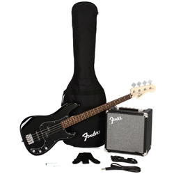 Squier Affinity Series™ Precision Bass® PJ Pack, Maple Fingerboard, Black, Gig Bag, Rumble 15 - 120V 0372981006