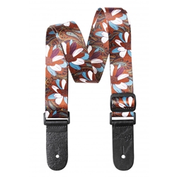 Stagg Terylene uke strap with brown/blue flower pattern STEUKEFLOWBRW