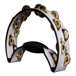 Rhythm Tech RTPRO21 Pro Tambourine with Integrated Mounting System, White/Black, Brass Jingles