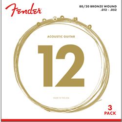 3 PACK of Fender 80/20 Bronze Wound .012-.052 Acoustic Strings 0730070312