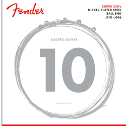 Fender Super 250 Guitar Strings, Nickel Plated Steel, Ball End, 250R Gauges .010-.046, (6) 0730250406