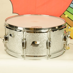 Used USA made Ludwig Rocker Snare Drum - professional re-wraped in silver sparkle ISS22752
