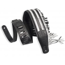 Levys 2.5 inch Wide Garment Leather Guitar Strap in Black with Distressed White Leather Stripes and Black Star MGFUSA-BLK_WHT