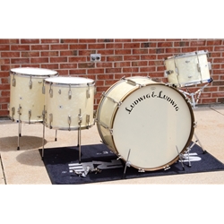 1947 Ludwig & Ludwig 4 Piece Kit - White Oval White Badge, Marine Pearl, Top Hat & Cane Era ISS28868