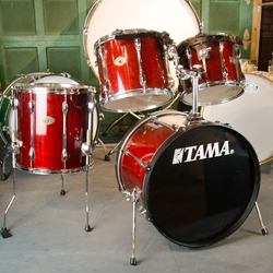 Used 90's Tama Rockstar Custom 4 piece Shell Kit Drum Set, Cherry Red Transparent "Custom Mahogany" Finish ISS30935